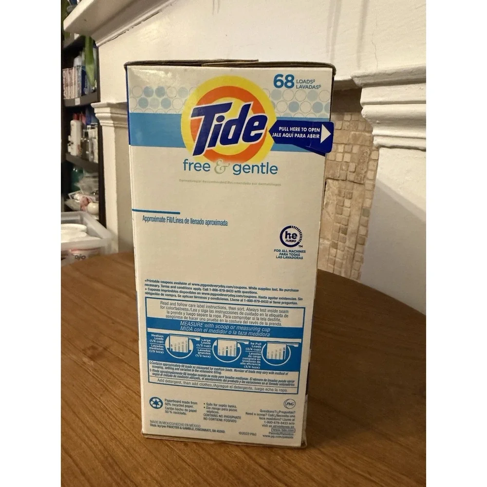 Tide Free and Gentle Laundry Detergent Powder HE 68 Loads 95 Oz (1 Box) NEW